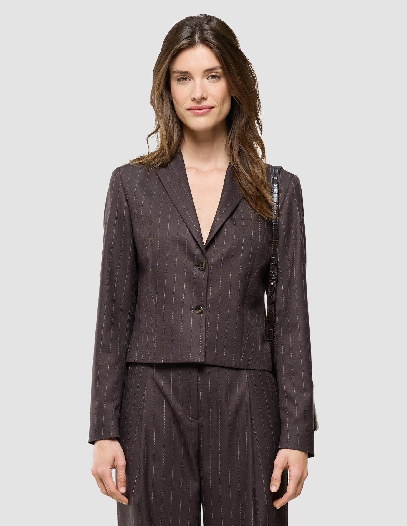 Women Raina Short Blazer Chestnut Pinstripe